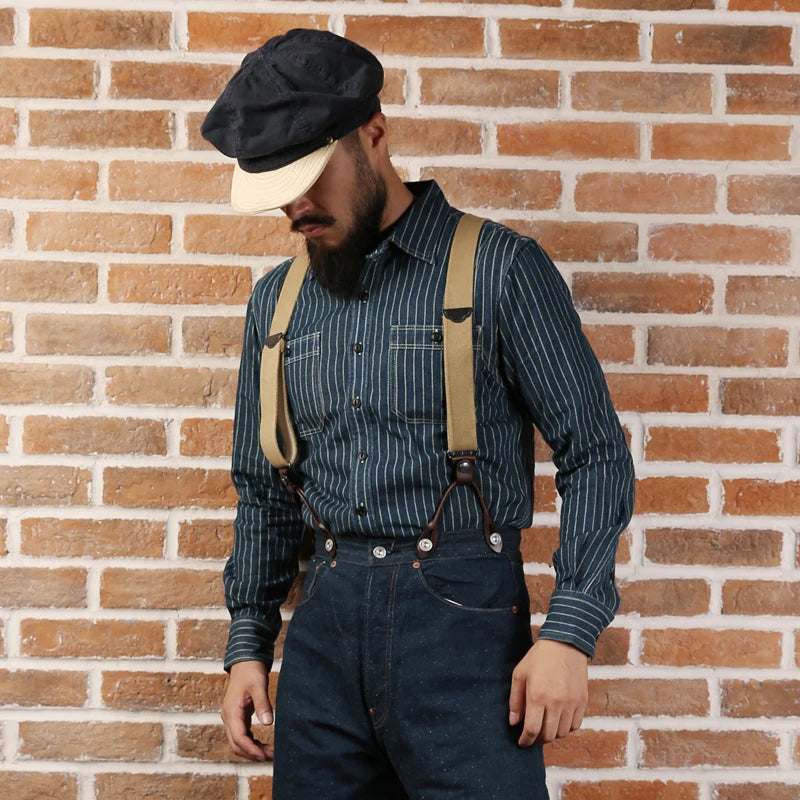 Non Stock Wabash Dot Striped Shirt Vintage Style Button Down Workshirt For Men - Ellianto fashion Men's