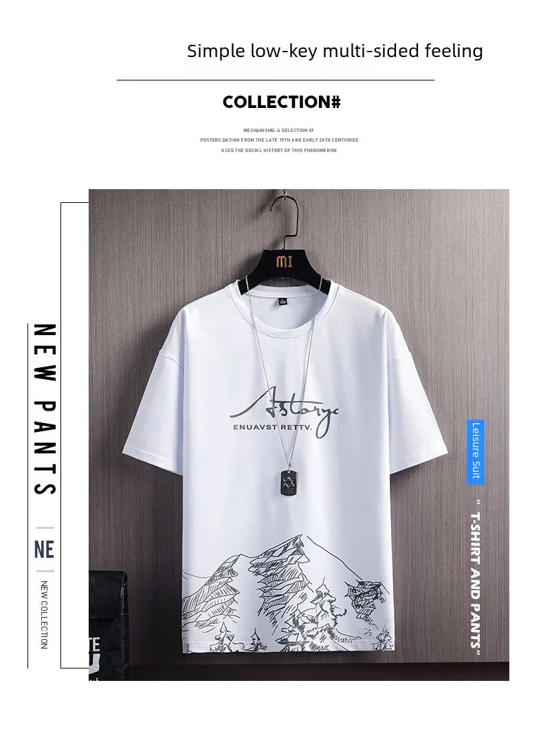 Men’s Ice Silk Gradient Set – Lightweight Short-Sleeve Tee & Casual Shorts for Summer Comfort and Sporty Style