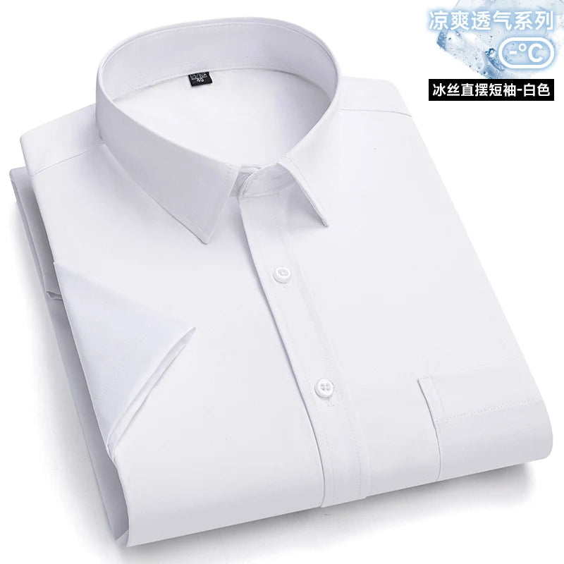 New Anti-Wrinkle Men Shirts Short Sleeves Dress Shirts For Men Slim Fit Camisa Social Business Blouse Pocket White Shirt S-7XL - Ellianto fashion Men's