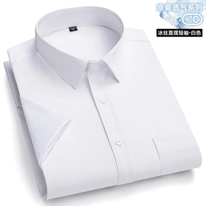 New Anti-Wrinkle Men Shirts Short Sleeves Dress Shirts For Men Slim Fit Camisa Social Business Blouse Pocket White Shirt S-7XL - Ellianto fashion Men's