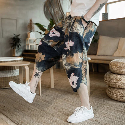Men's Loose-fit Casual Pants Set Chinese Style Cotton Linen Short Sleeve Shirt Seven-point Shorts Two-piece Suit - Ellianto fashion Men's