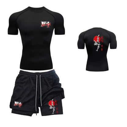 Men’s & Women’s Stylish Sports Set – Quick-Dry Fitness Wear with Baki Hanma Print & 2-in-1 Shorts