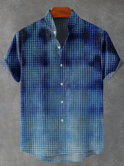 2025 Black Pigment Brush Marking Vintage Printed Casual 100% Line Shirt, Men and Women's Same Short Sleeve Shirt - Ellianto fashion Men's