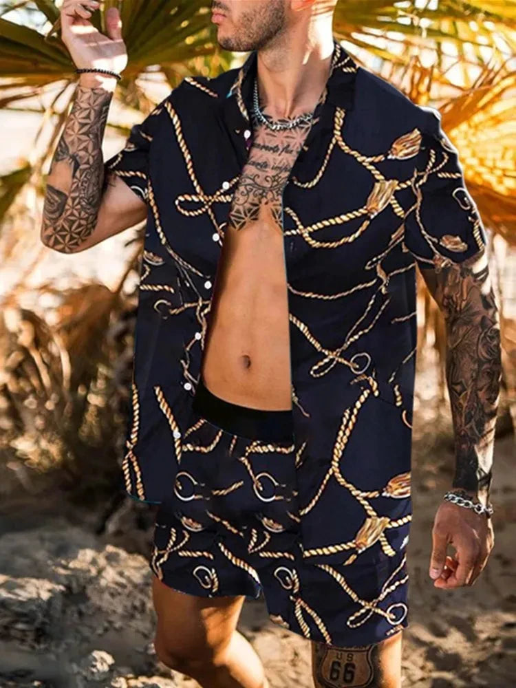 Hawaiian Shirt Sets 3D Printed Men's Fashion Short Sleeves Shirts Oversized Beach Shorts Summer Streetwear Suits Clothing - Ellianto fashion Men's