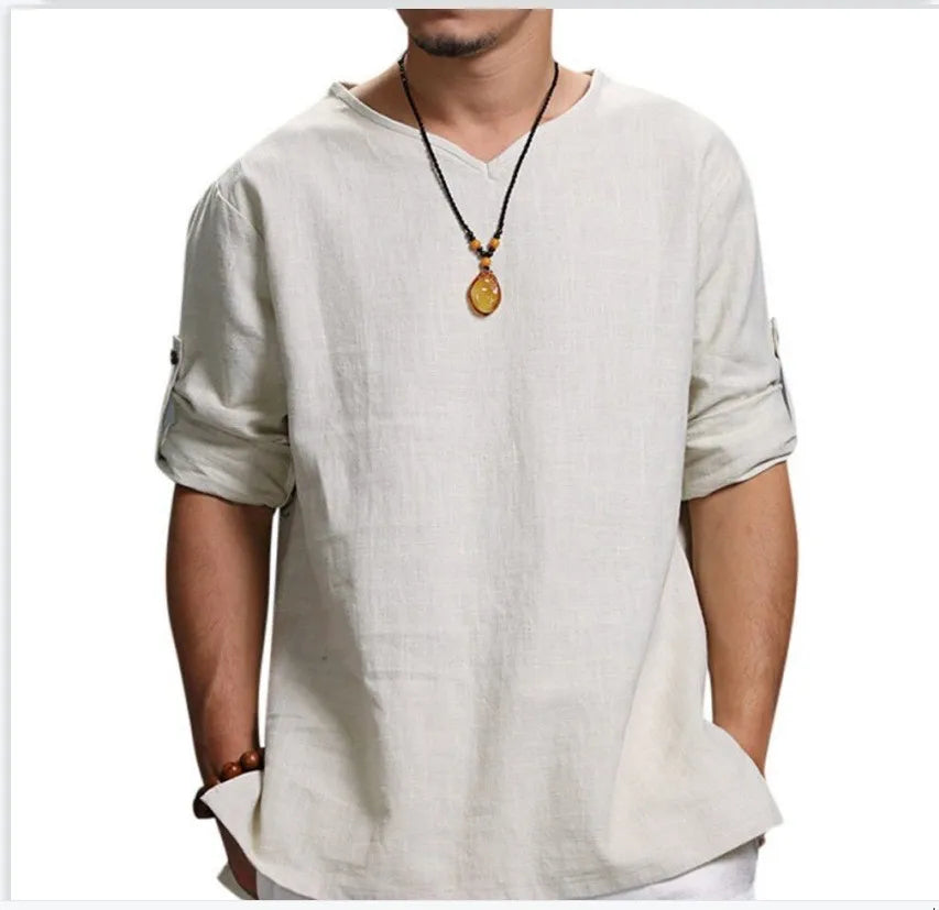 Men's New 3/4 Sleeve Loose Solid Casual Large Pullover Shirt - Ellianto fashion Men's