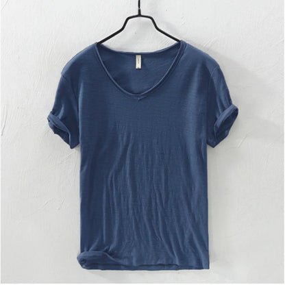 New Mens T Shirt Pure Color V Collar Short Sleeved Tops Tees Men T-Shirt 10colors slim Man T-Shirts Fitness For Male Clothes - Ellianto fashion Men's