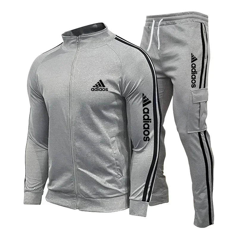 2025 New Men's Zipper Tracksuit Set Sweatshirt and Sweatpants Sports Suit Running Fitness Clothing - Ellianto fashion Men's