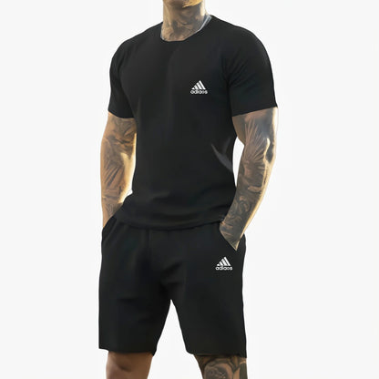 2025 summer new men's printed short-sleeved T-shirt + shorts suit, casual sportswear, breathable outdoor casual men's T-shirt, - Ellianto fashion Men's