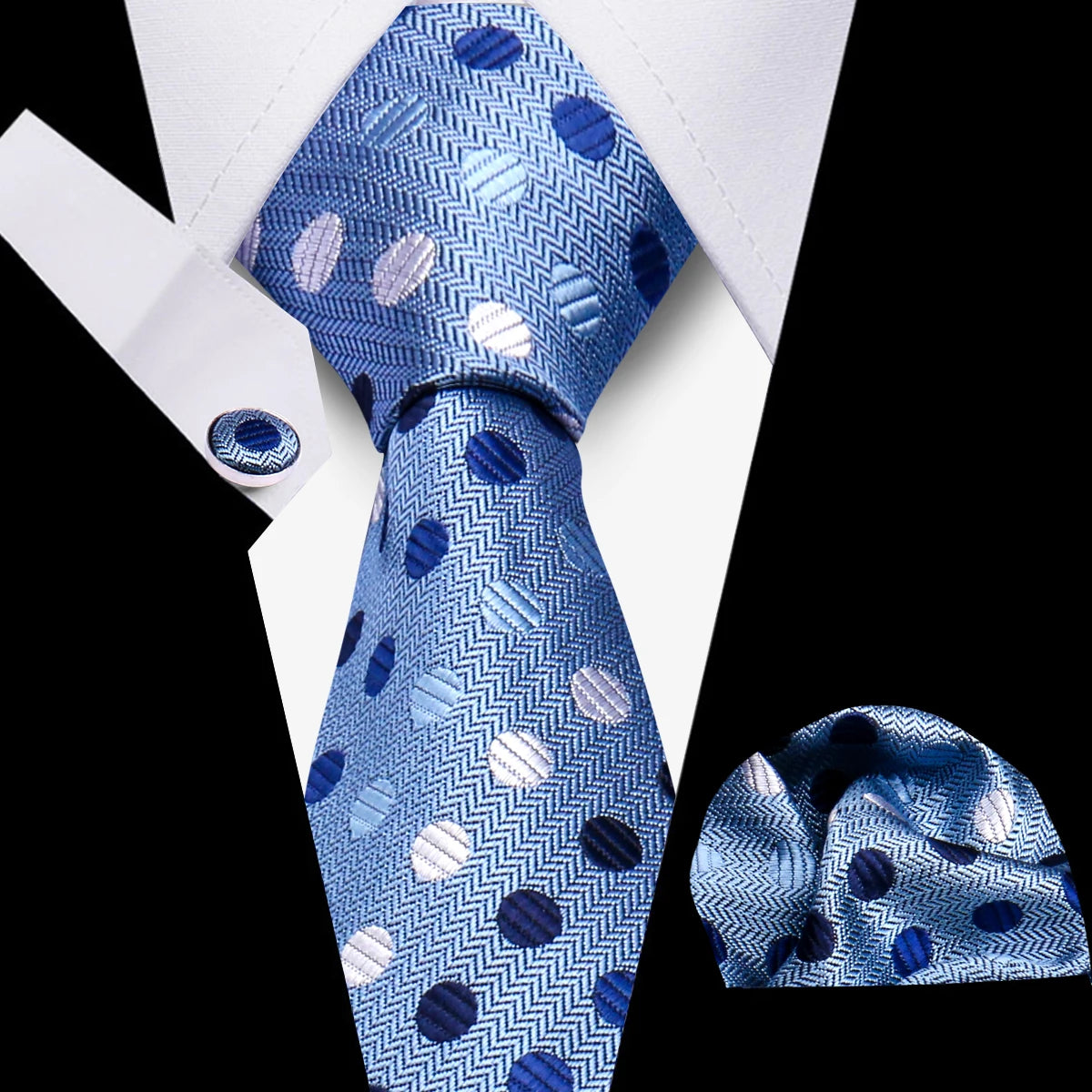 Business Ties For Men Tie Set Dots Necktie Classic Plaid Cufflinks Stripe Handkerchief For Wedding High Quality Formal Gravata - Ellianto fashion Men's