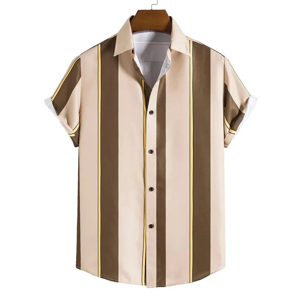Summer New Short Sleeve Printed Shirt Men's Shirt Collar Casual Fashion Striped Shirt Thin Short Sleeve Shirt Men's - Ellianto fashion Men's