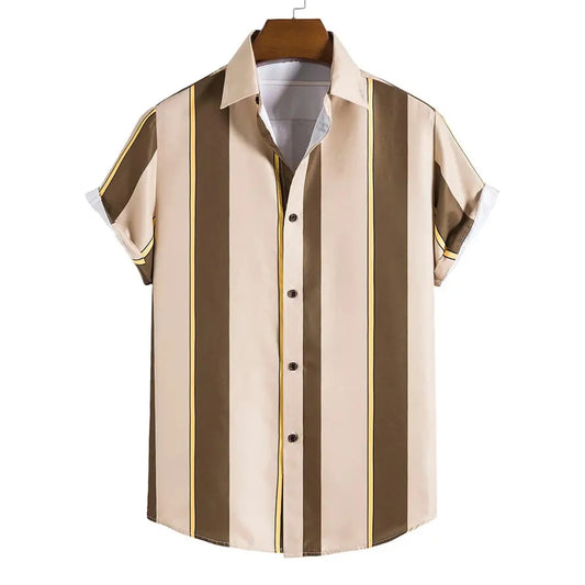Summer New Short Sleeve Printed Shirt Men's Shirt Collar Casual Fashion Striped Shirt Thin Short Sleeve Shirt Men's - Ellianto fashion Men's