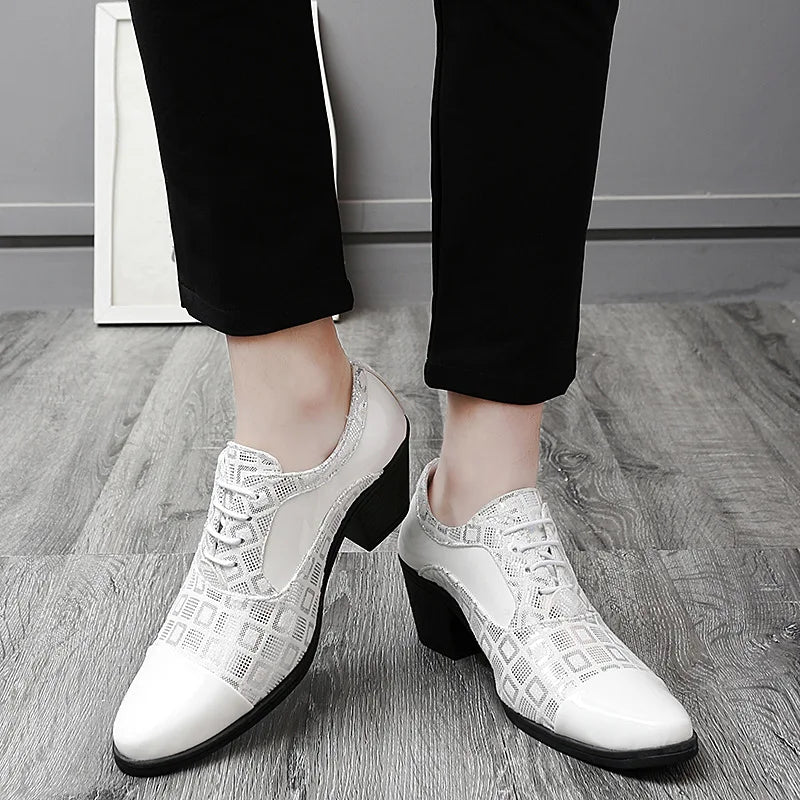 Men Formal Shoes High Heels Business Dress Shoes Male Oxfords Pointed Toe Formal Shoe for Man Luxury Wedding Party Leather Shoe - Ellianto fashion Men's