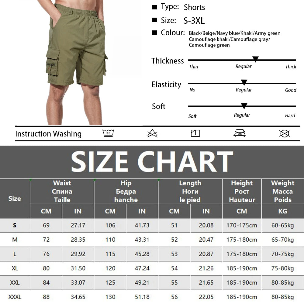 Men's Shorts Loose Large Size Multi-Pocket Overalls Summer Comfortable Elastic Waist Pants Outdoor Casual Sports Beach Pants - Ellianto fashion Men's