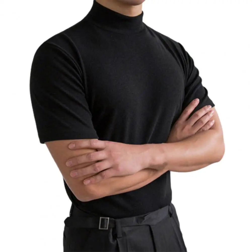 Men T-shirts Summer Fitness Short Sleeve Tees High Collar Basic T-shirt Base T Shirt for Men's Tops camisa masculina 짝퉁명품 남성의류 - Ellianto fashion Men's