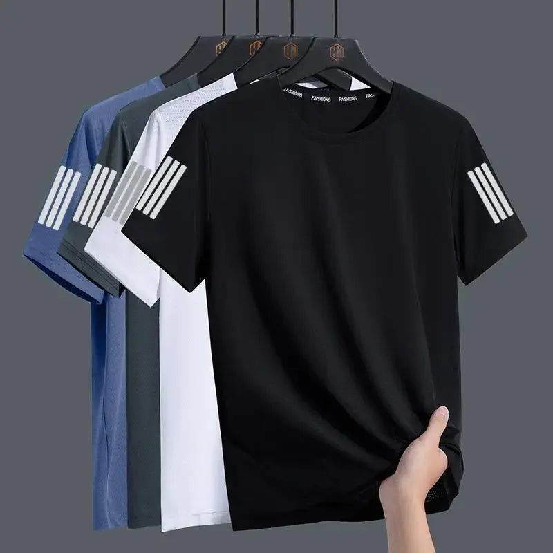 Men's Summer Ice Silk Loose Fit Crew Neck Short Sleeve T-Shirt Quick Dry Breathable Casual Top in Big Sizes Versatile And Simple - Ellianto fashion Men's