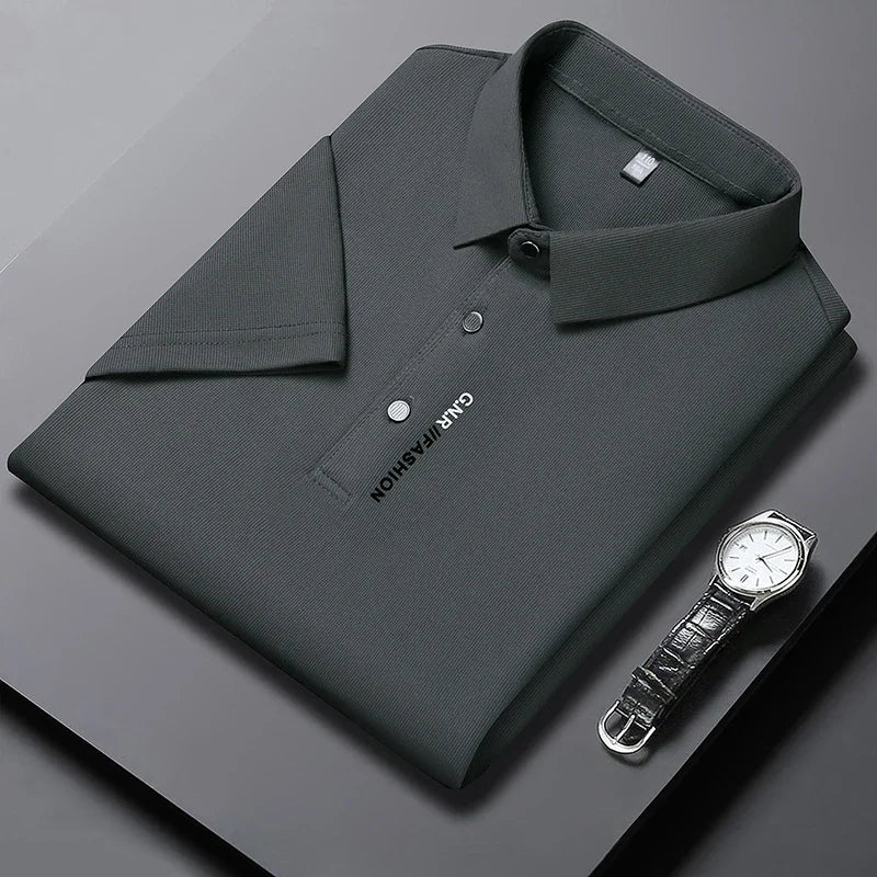 Men's Short Sleeve Solid Color Polo Shirt Breathable Comfortable Elastic Top New Arrivals Casual Business Style - Ellianto fashion Men's
