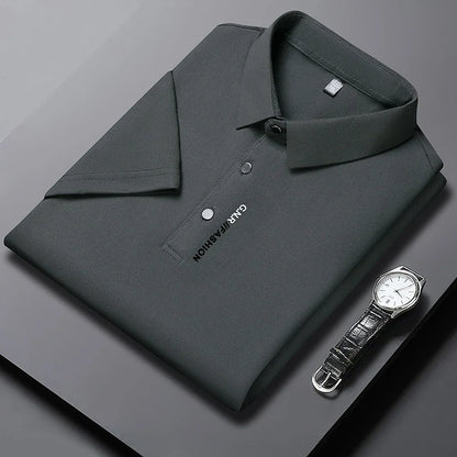 Men's Short Sleeve Solid Color Polo Shirt Breathable Comfortable Elastic Top New Arrivals Casual Business Style - Ellianto fashion Men's