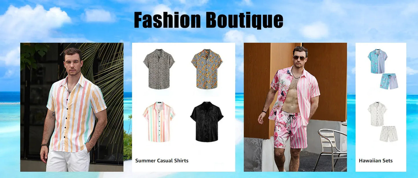 Hawaii Shirt Set Mens Yellow Duck Print Fashion Pattern Summer Fashion Casual Daily Large Button Down Shirt Shorts Two Piece Set - Ellianto fashion Men's