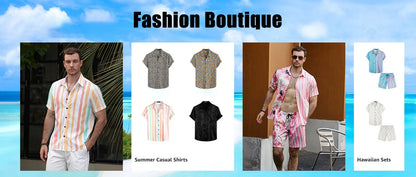 Hawaii Shirt Set Mens Yellow Duck Print Fashion Pattern Summer Fashion Casual Daily Large Button Down Shirt Shorts Two Piece Set - Ellianto fashion Men's