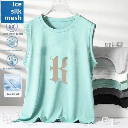 Ice Silk Men's Sports Set Quick Dry Basketball Uniform Summer Vest Shorts Gym Running One Piece Thin Male Fitness Outfit - Ellianto fashion Men's