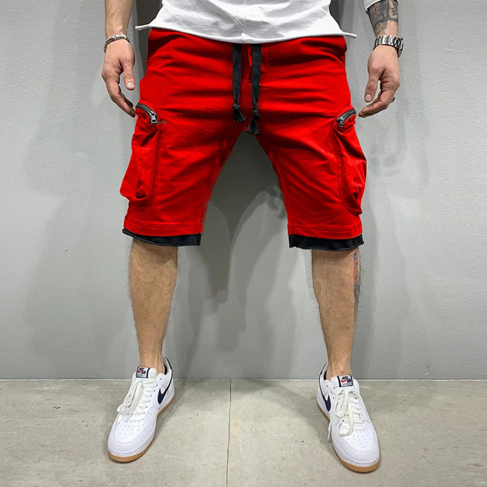 Mens Summer Cargo Shorts Cotton Workout Fitness Shorts Breathable Jogger Training Gyms Bodybuilding Multi Pocket Yellow Shorts - Ellianto fashion Men's