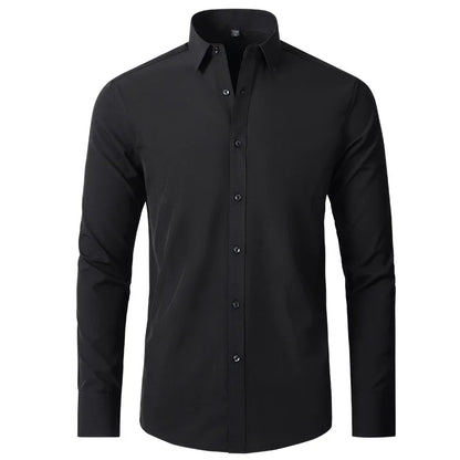 High Elasticity Seamless Spandex Shirt Men Long Sleeve Slim Fit Casual Solid Color Social Formal Dress Shirts 2025 - Ellianto fashion Men's