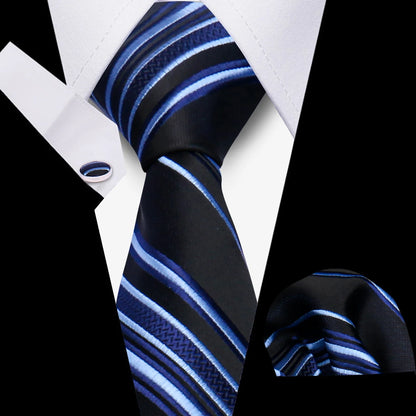 Tie Men Business Necktie Set Classic Plaid Cufflinks Handkerchief For Suit Wedding High Quality 3pcs Ties Sets Formal Gravata - Ellianto fashion Men's