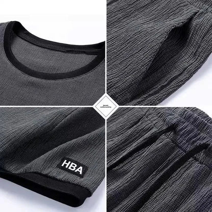 Summer Casual Ice Silk Short Sleeve T-Shirt Shorts Set for Men Fashionable Two-Piece Suit Lightweight Male Clothing Ensemble - Ellianto fashion Men's