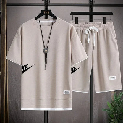 2025 nike Sports fashion casual men's suit summer Korean men's short-sleeved T-shirt + five-point shorts two-piece set - Ellianto fashion Men's