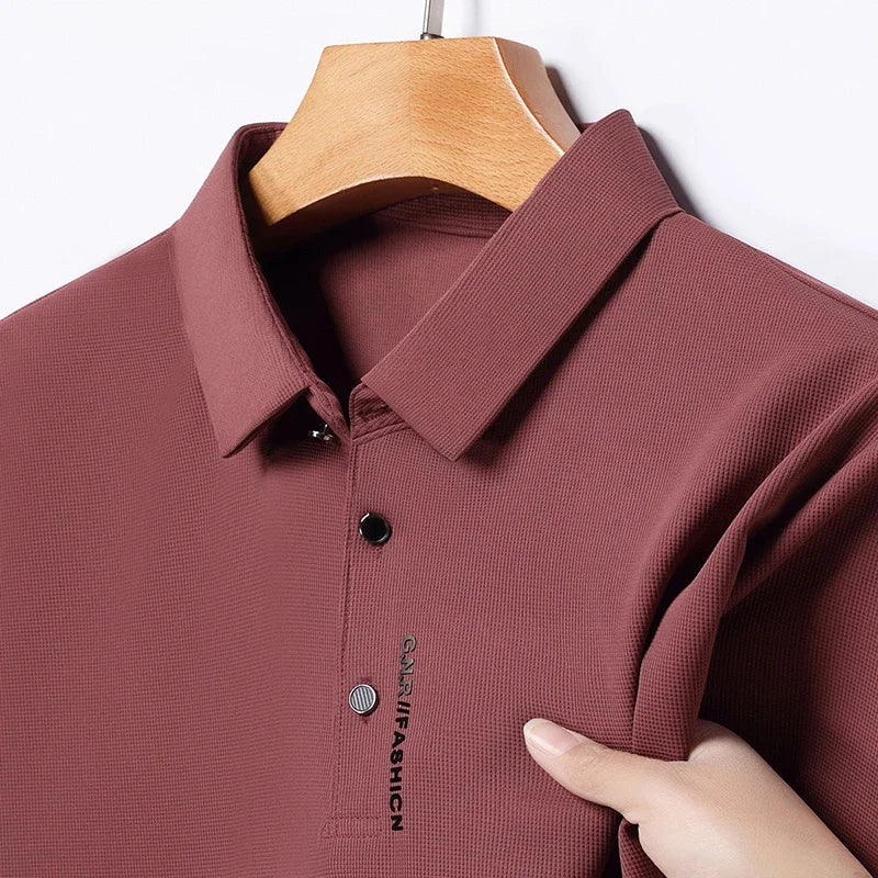 Men's Short Sleeve Solid Color Polo Shirt Breathable Comfortable Elastic Top New Arrivals Casual Business Style - Ellianto fashion Men's