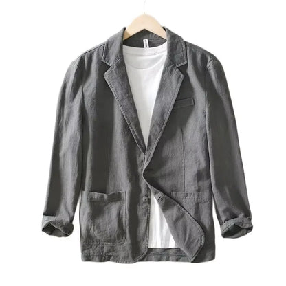 Man Blazer Thin Linen Blazer Mens Summer White Single Suit For Men Cotton Sunscreen Blazer Jacket Men Slim Fit Casual 2025 New - Ellianto fashion Men's