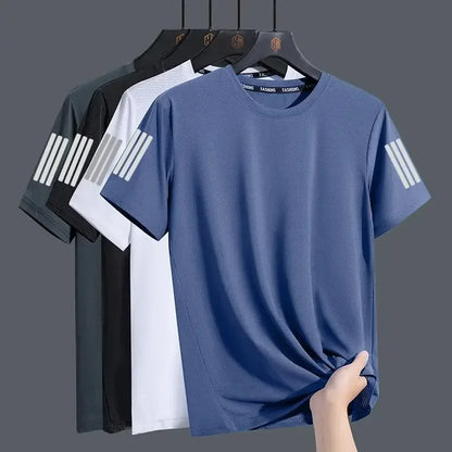 Men's Summer Ice Silk Loose Fit Crew Neck Short Sleeve T-Shirt Quick Dry Breathable Casual Top in Big Sizes Versatile And Simple - Ellianto fashion Men's