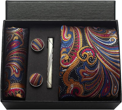 100% Silk Necktie Paisley Floral Mens Tie Top Quality Business Tie Pocket Square Tie Clip Cufflinks Set Classic For Men Gift Box - Ellianto fashion Men's