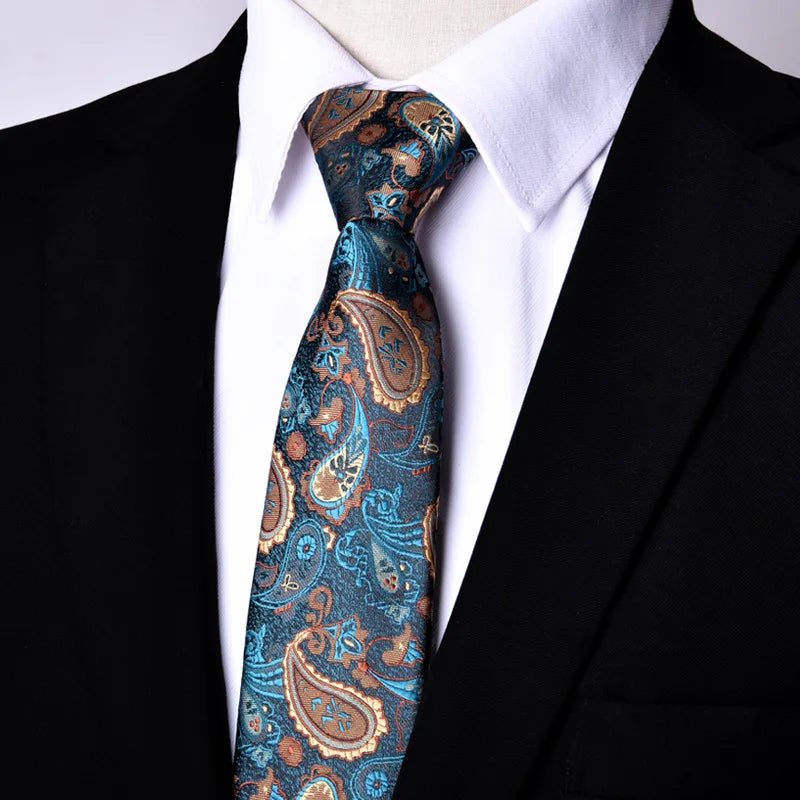 NEW Paisley Zipper Ties for Men 7CM Skinny Neck Tie Solid Striped Neckties Men's Automatic Zipper Tie Blue Lazy Ties - Ellianto fashion Men's