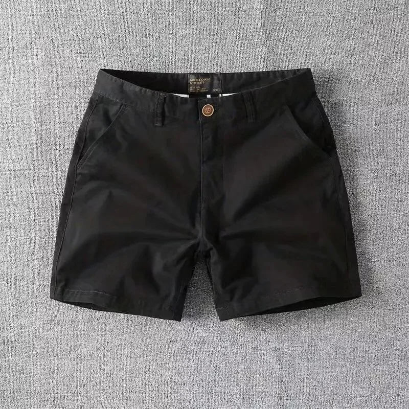 Men’s Summer Cotton Workwear Shorts – Lightweight Slim Straight-Leg Beach Pants with Elastic Waist for Effortless Casual Comfort (Big Sizes Available)