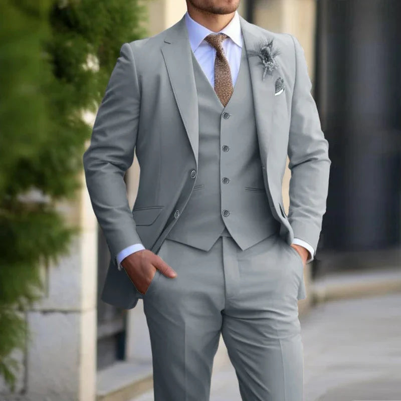 3 Pieces Beige Suits for Men Fashion Slim Fit Blazer Vest Pants Set Formal Business Wedding Tuxedos for Men Casual Clothing - Ellianto fashion Men's