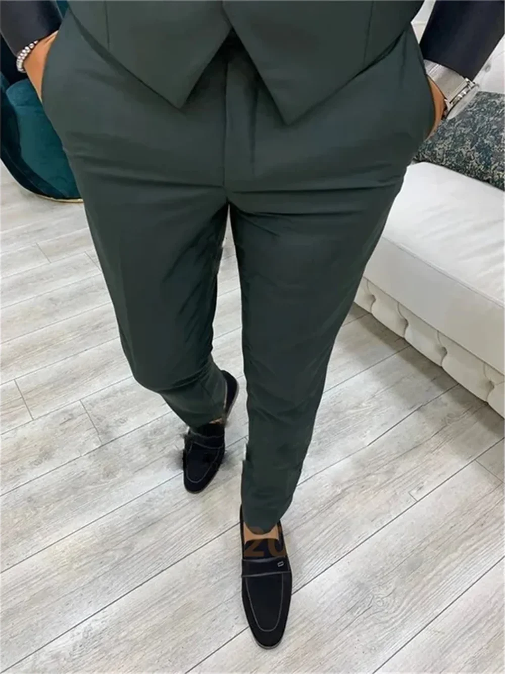 3 Pieces Post Green Suits Men Suits Wedding Wear Business Male Groom Wedding Dress Jacket Vest Pants Set Blazers Coat - Ellianto fashion Men's