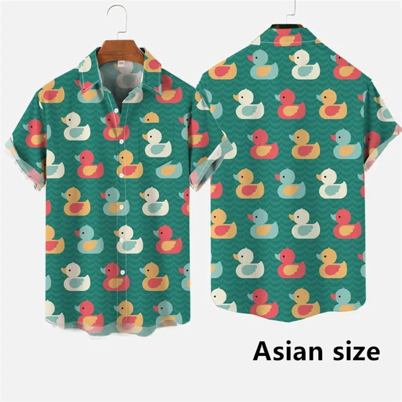 Hawaiian 3D Cartoon Duck Short-Sleeve Shirt – Fun, Lightweight Comfort and Effortless Summer Streetwear Style for the Modern Gentleman