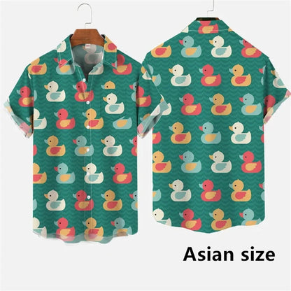 Hawaiian 3D Cartoon Duck Short-Sleeve Shirt – Fun, Lightweight Comfort and Effortless Summer Streetwear Style for the Modern Gentleman