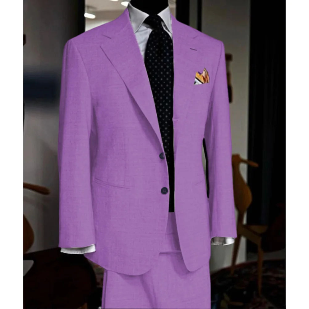 British Style light colour Men Suit 2 Piece Jacket Pants Summer Linen Comfortable Suit Jacket Banquet Wedding Dress Tailor made - Ellianto fashion Men's