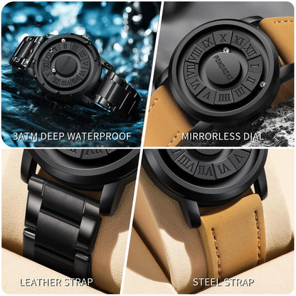 2025 New Men's Watches Top Luxury Quartz Watch For Men Creative Scrolling Pointer Magnetic Force Wrist Clock Relogio Masculino - Ellianto fashion Men's