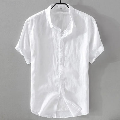 Hawaiian men's short-sleeved tops solid color fashion shirts men's tops 100% cotton and linen slim fit street outdoor daily - Ellianto fashion Men's