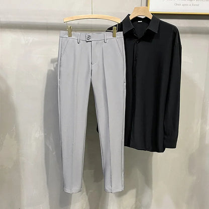 Men's Business Casual Pants Long Trousers Spring Summer Youth Slim Fit Suit Pants Spring Small Foot No Ironing Thin Pants - Ellianto fashion Men's