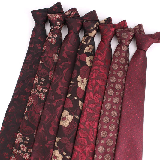 NEW 8cm Wide Tie For Man Jacquard Necktie Luxury Flower Business Neck Tie Suit Cravat Dark Red Ties For Wedding Party Men Gift - Ellianto fashion Men's