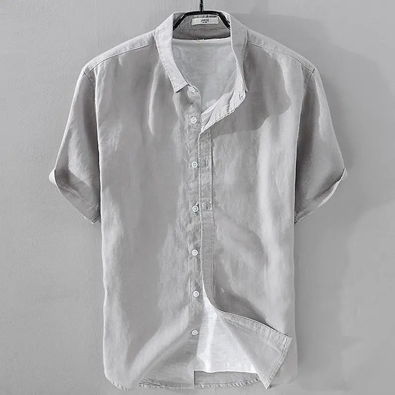 Summer Henry V Neck Button Down Shirt Soft and Comfortable Men's Casual Hawaiian Shirt Solid Color White Black - Ellianto fashion Men's