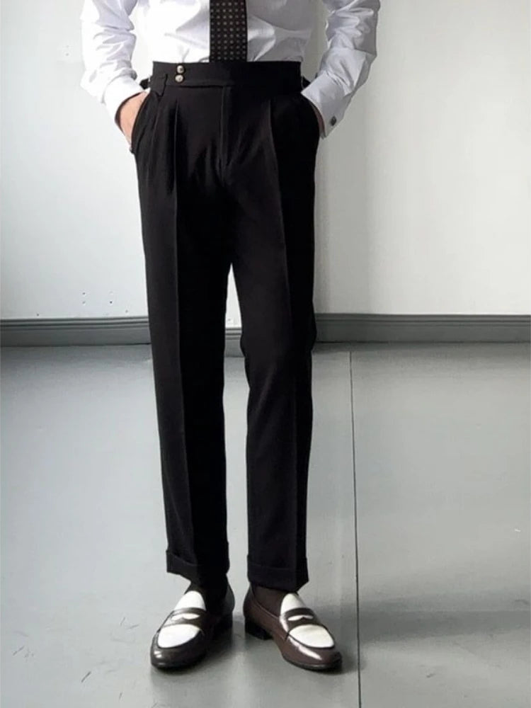 High Waist Slim Fit Business Man Suits Pants Summer 2025 Cheap Elegant Fashion Homme Up Straight Suit Trousers for Men - Ellianto fashion Men's