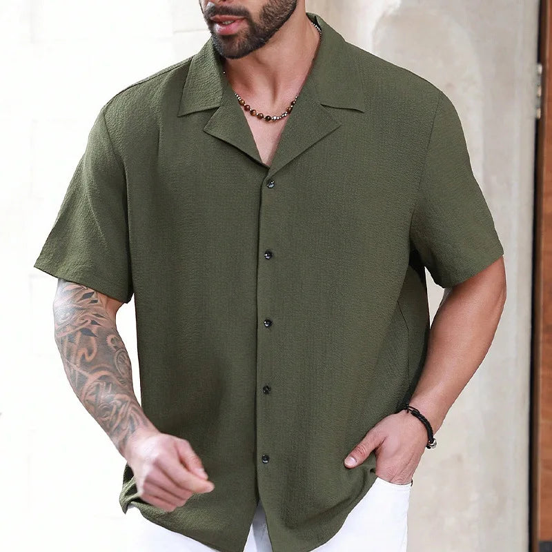 Men's Breathable Wrinkle Resistant Moisture Wicking Thin High-end Casual Shirt with Men's Texture Short Sleeved Shirt - Ellianto fashion Men's