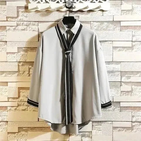 Spring Autumn Popular INS Short Sleeves Japanese Style Casual Shirt Men's Loose-Fit White Collar Button-Up Top For Summer