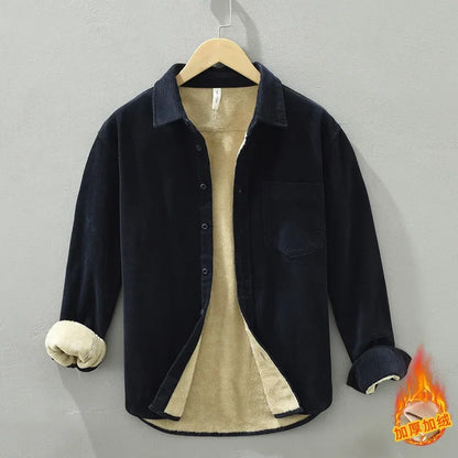 Men’s Winter Cotton Fleece Shirt – Lightweight Slim-Fit Lapel Top for Daily Casual Comfort and Effortless Warmth