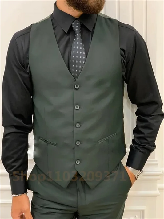 3 Pieces Post Green Suits Men Suits Wedding Wear Business Male Groom Wedding Dress Jacket Vest Pants Set Blazers Coat - Ellianto fashion Men's